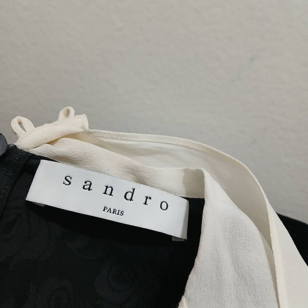 Sandro paris womens small bow tie floral black white shirt blouse - Picture 7 of 8